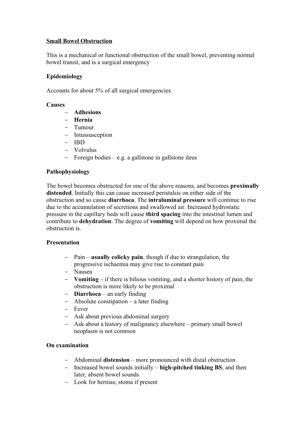 Small Bowel Obstruction