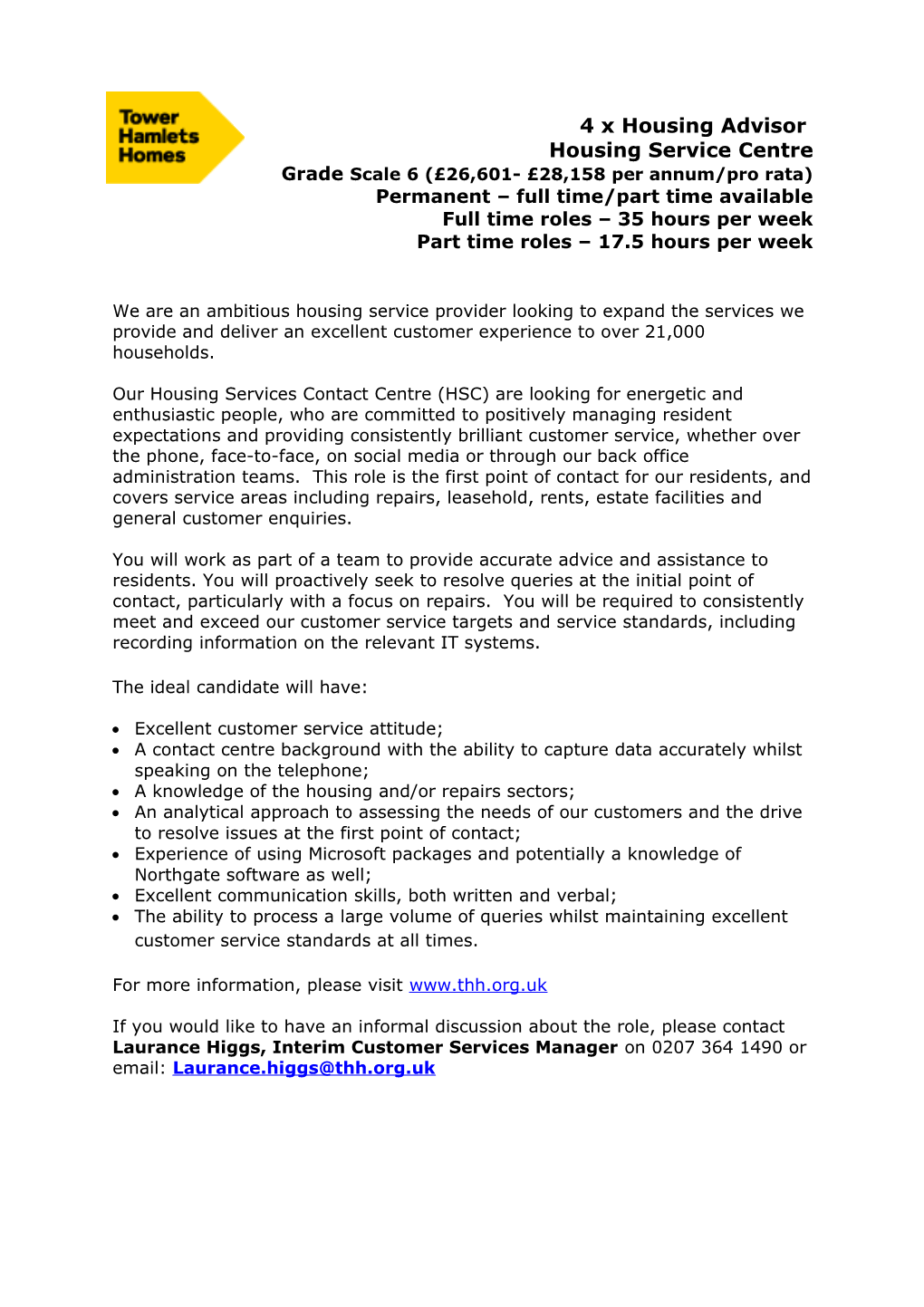 Housing Advisor Vacancies (Perms) ADVERT - V1 - 13Th October