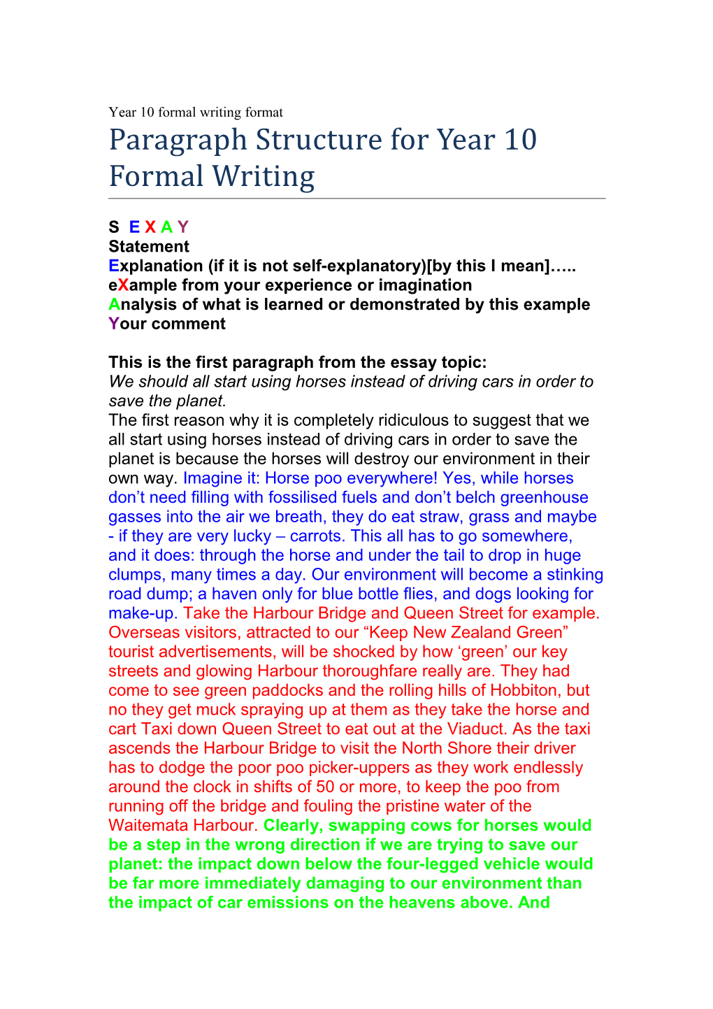 Year 10 Formal Writing Format