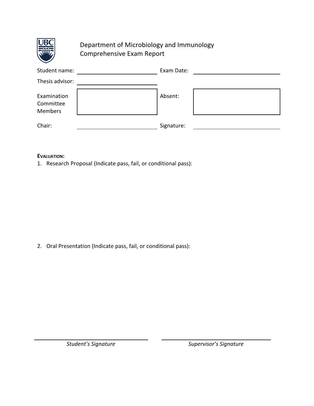 Directions for Completing Report on Comprehensive Exam Form