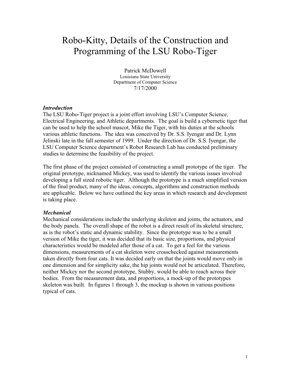 Robo-Kitty, Details of the Construction and Programming of the LSU Robo-Tiger