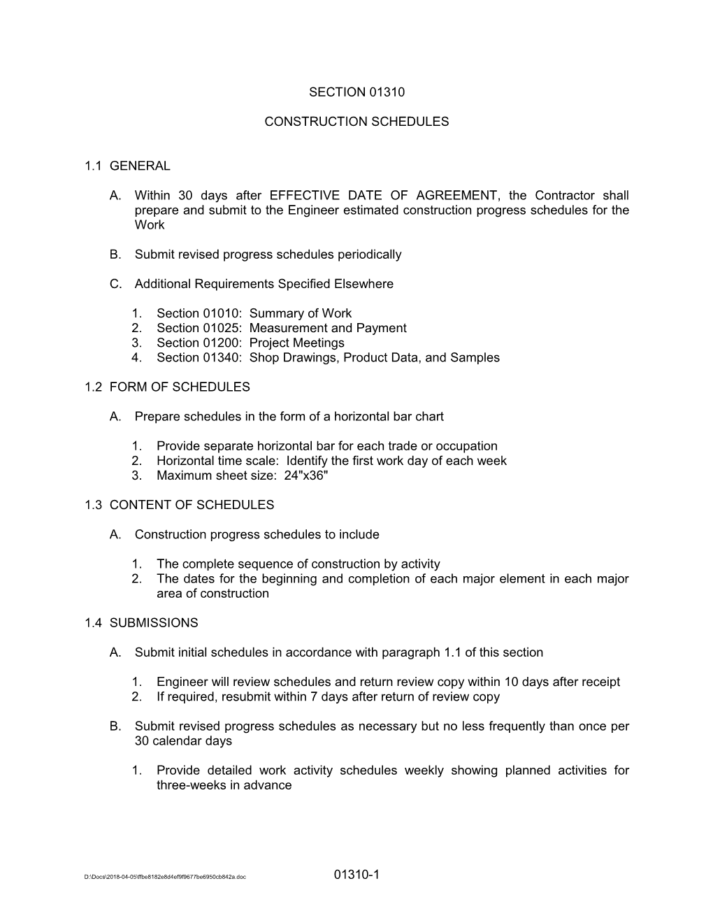 Section 01310/Construction Schedules Spec