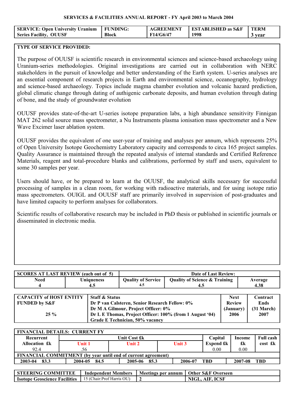 Review of Nerc Services & Facilities 2003-4