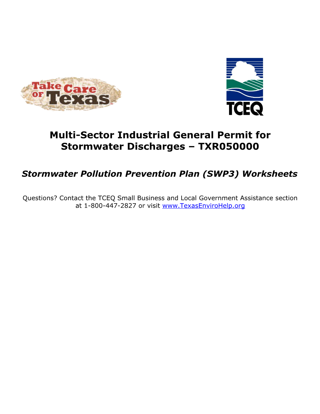 Multi-Sector Industrial General Permit for Stormwater Discharges TXR050000