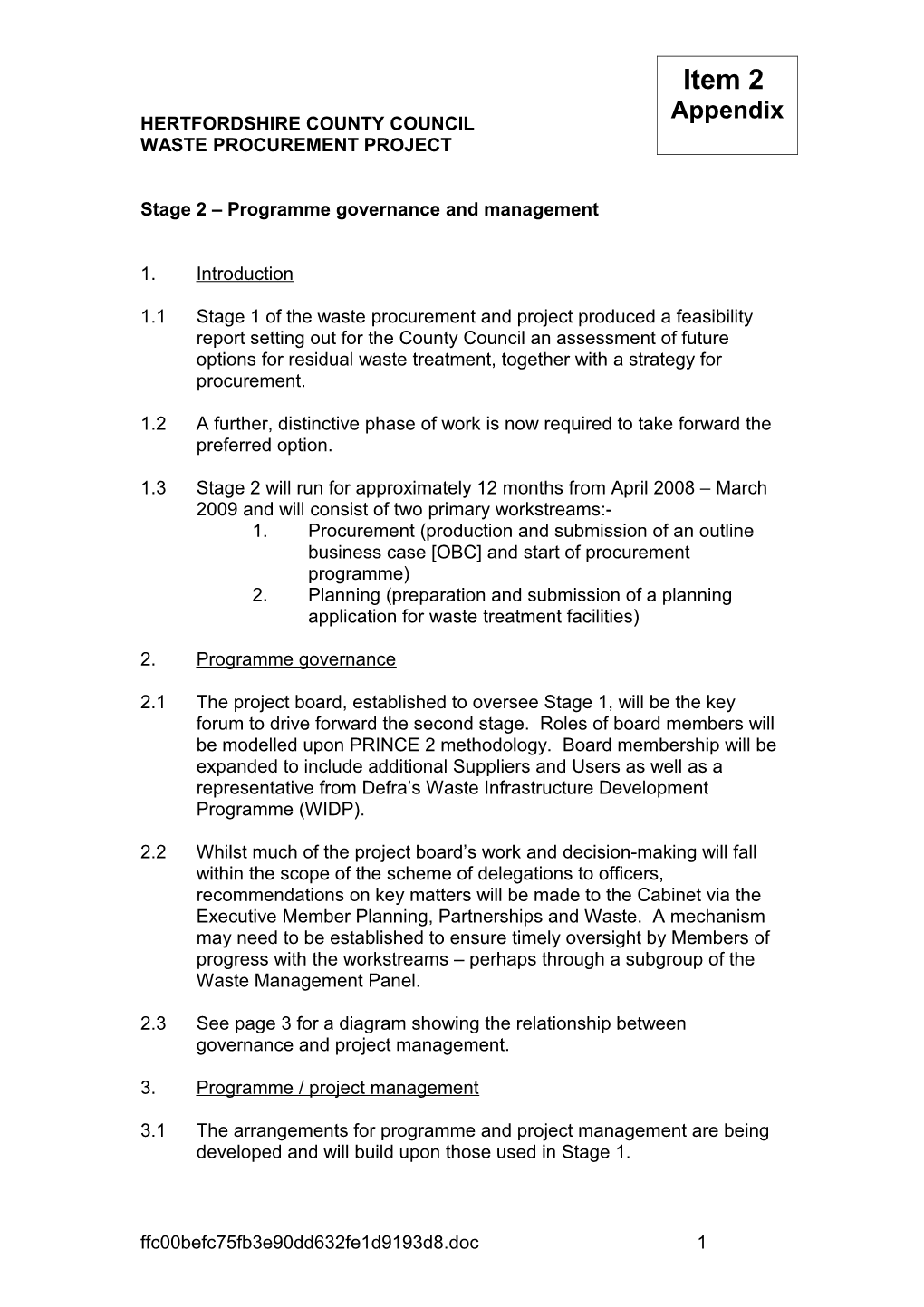 Stage 2 Programme Governance and Management