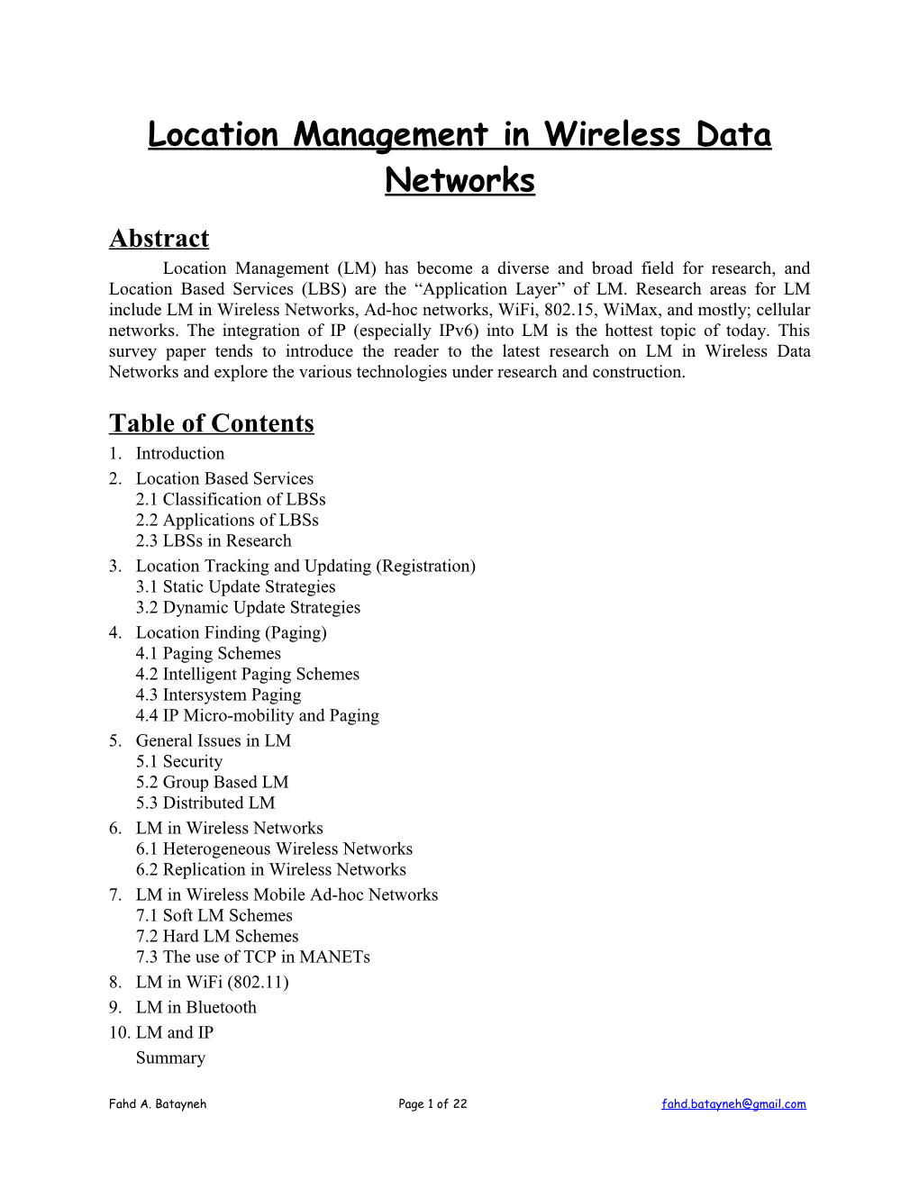 Location Management in Wireless Data Networks