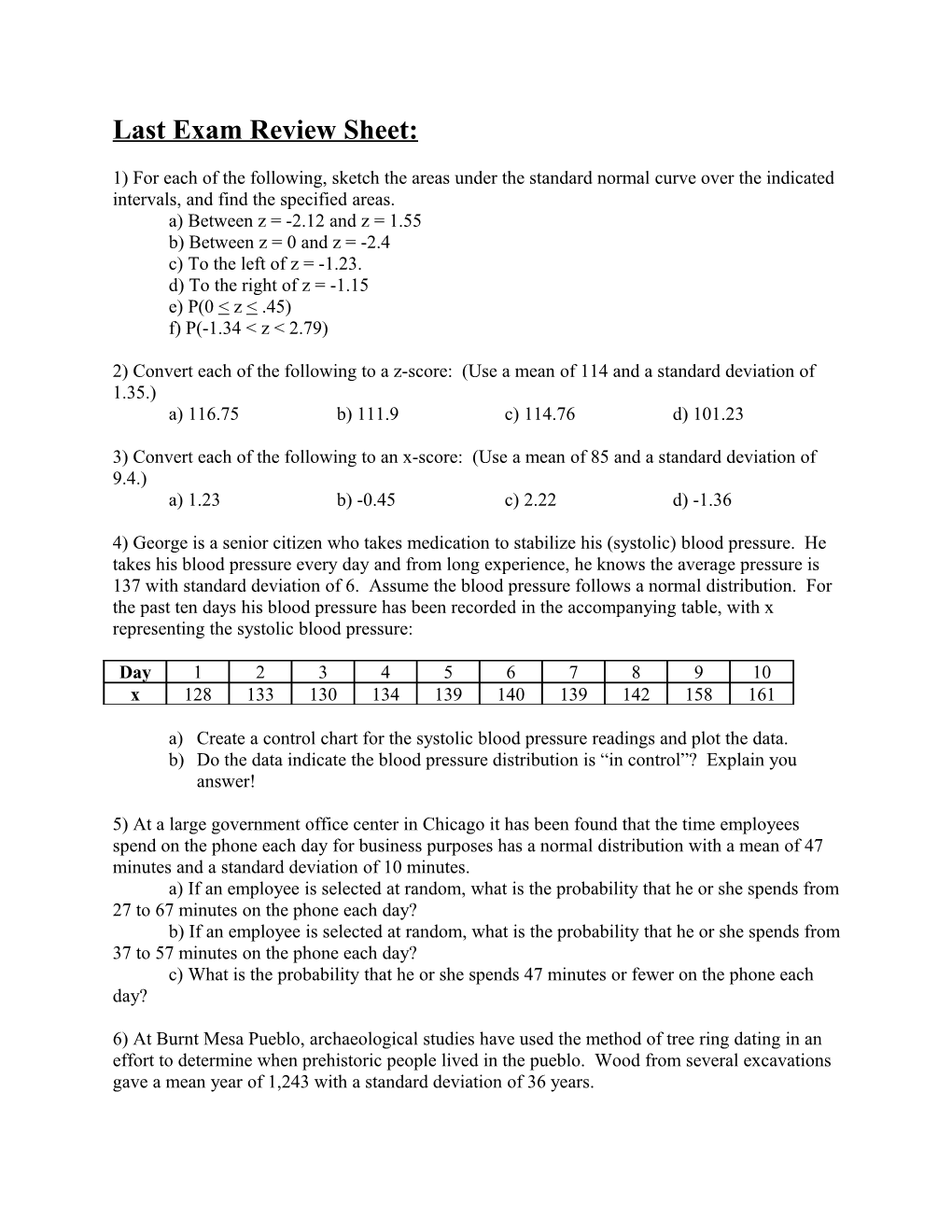 Last Exam Review Sheet