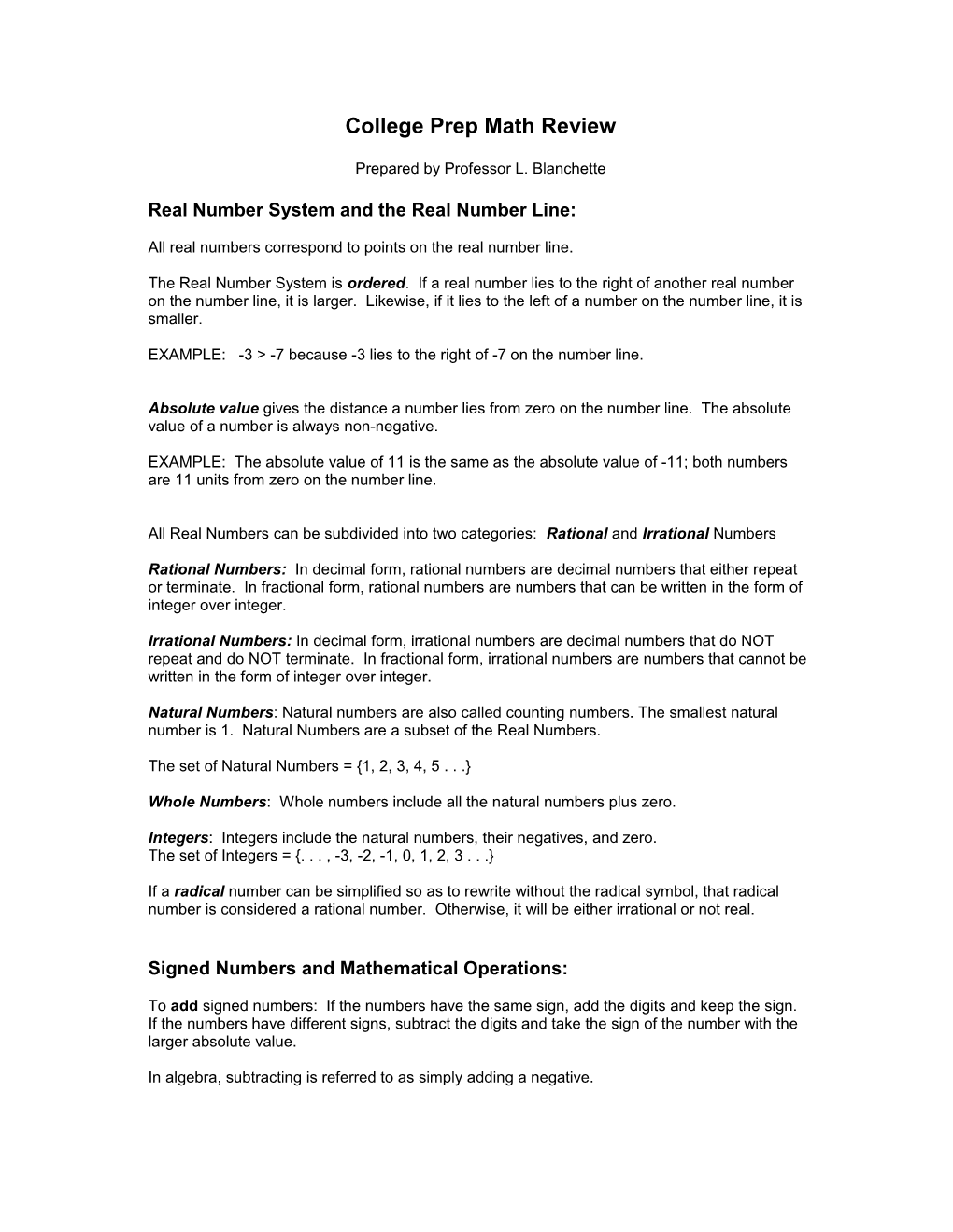 Real Number System and the Real Number Line