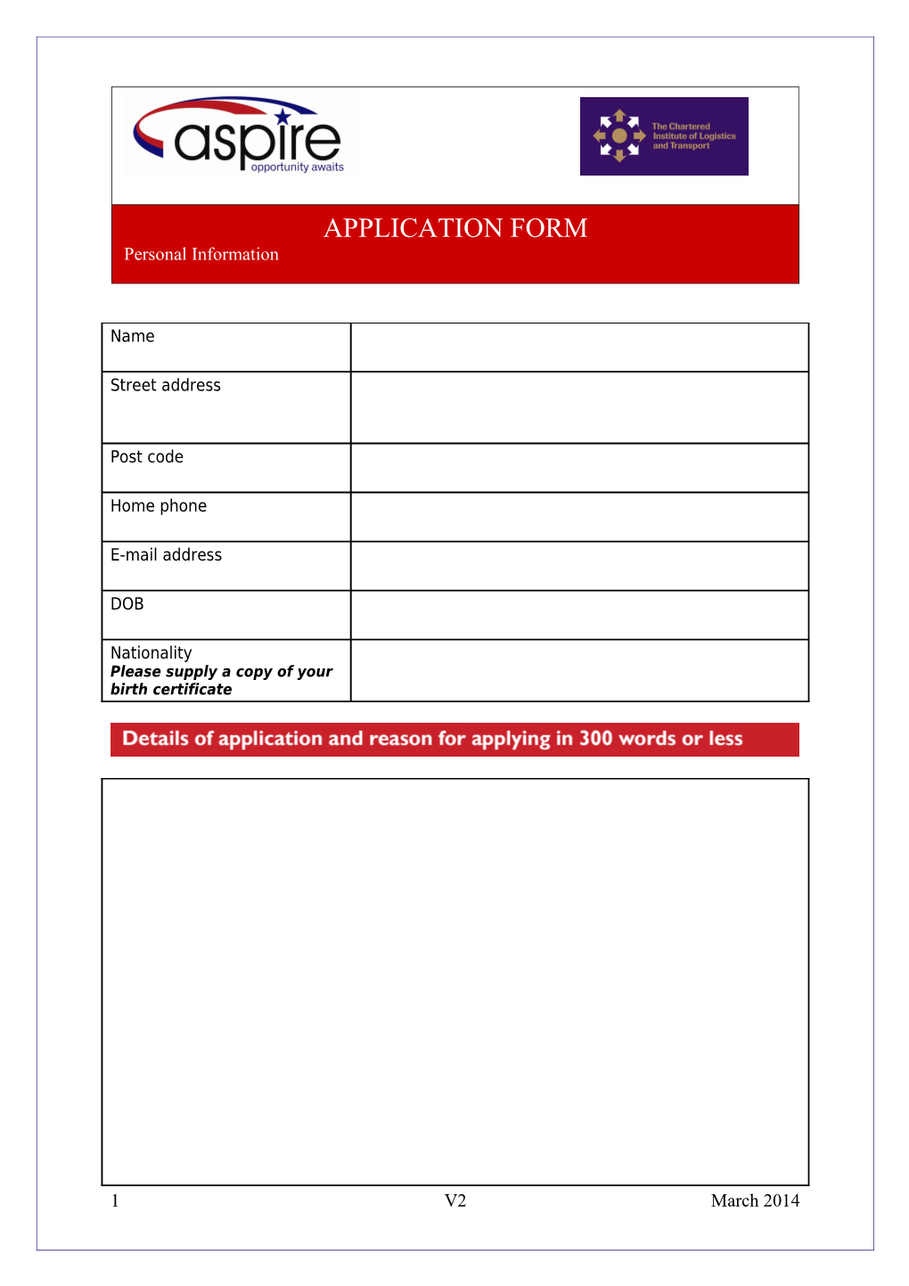 Aspire Application for Funding Further Details