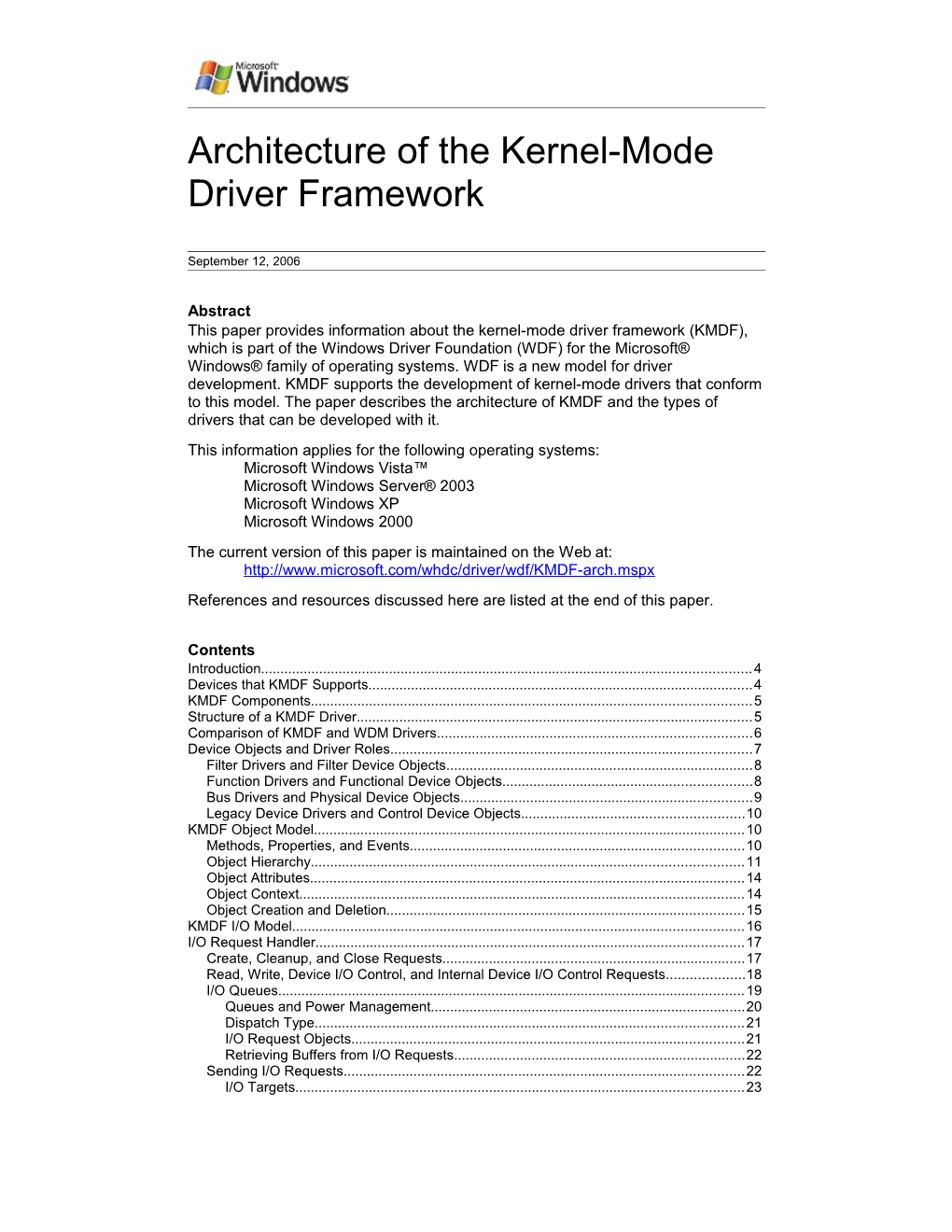 Architecture of the Kernel-Mode Driver Framework
