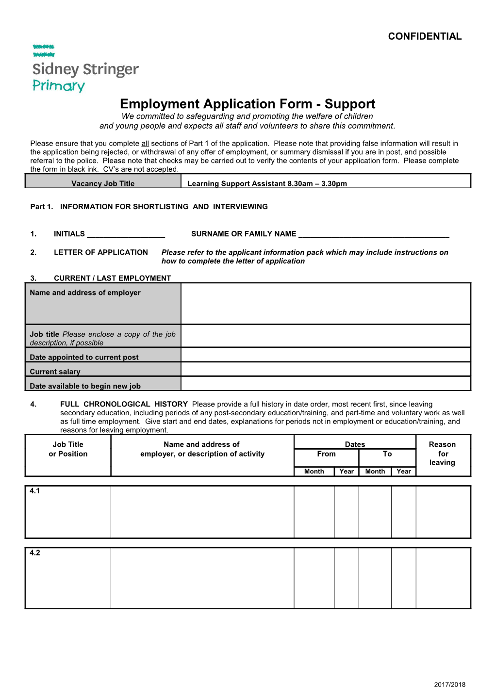 Application for Teaching Appointment