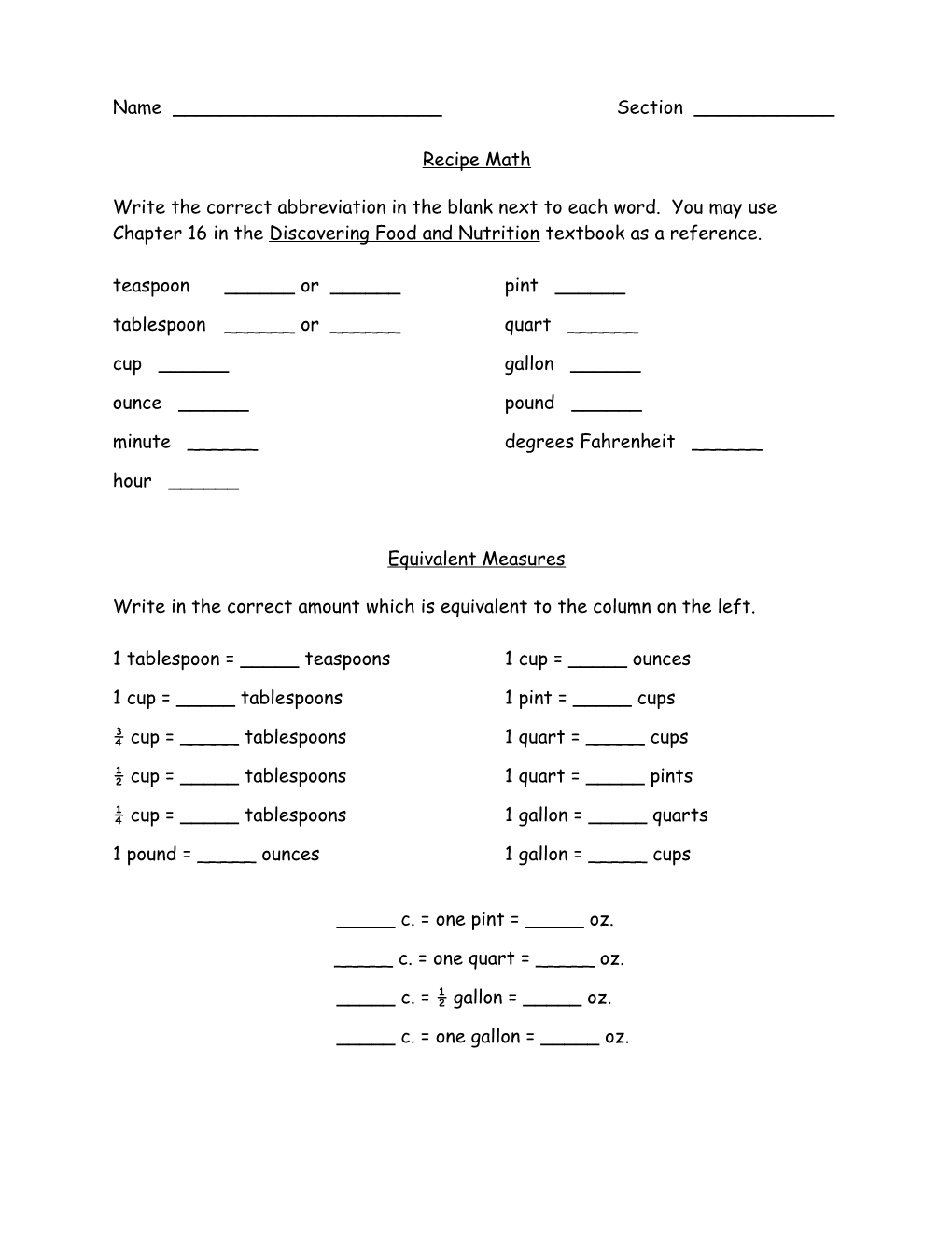 Write the Correct Abbreviation in the Blank Next to Each Word. You May Use Chapter 16 In