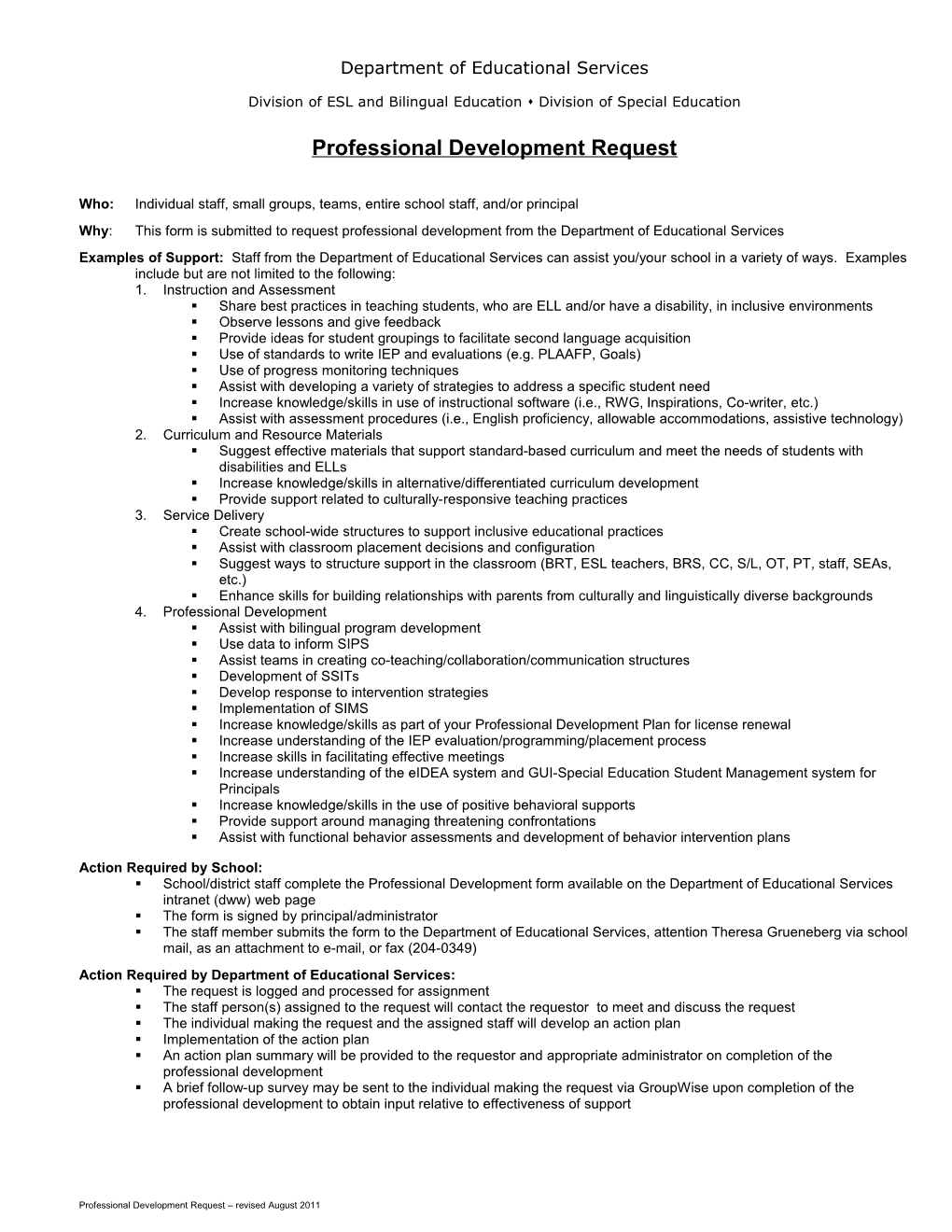 Professional Development Request - Revised February 2010