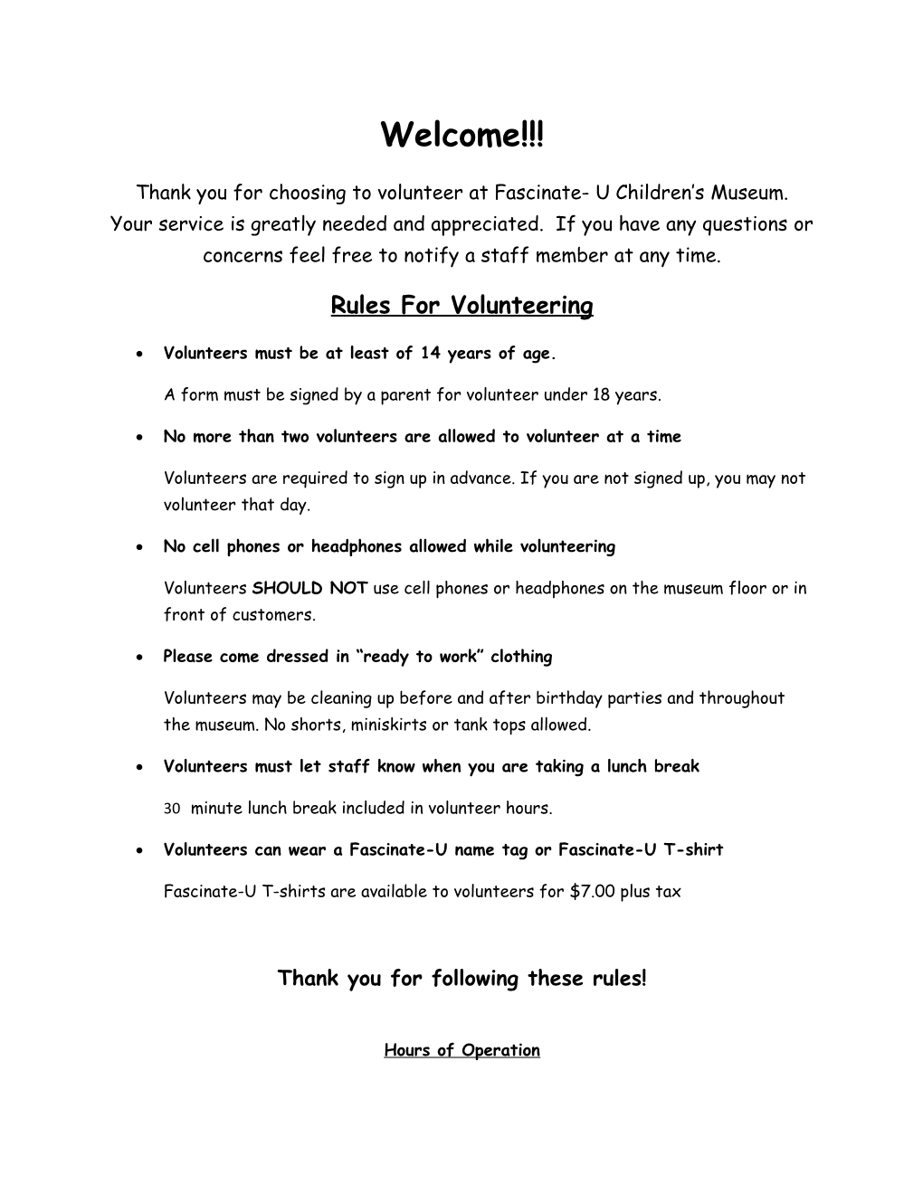 Rules for Volunteering