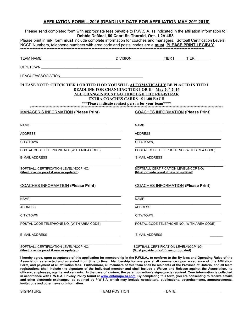 Affiliation Form 2016 (Deadline Date for Affiliation May 20Th 2016)
