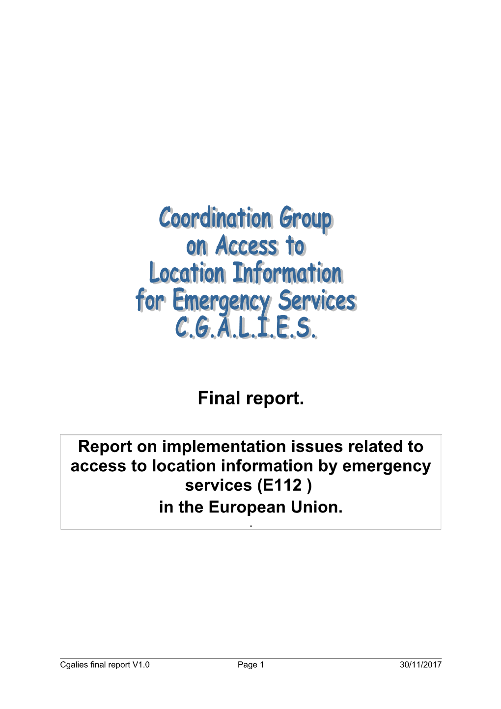 Coordination Group On Access To Location Information For Emergency Services