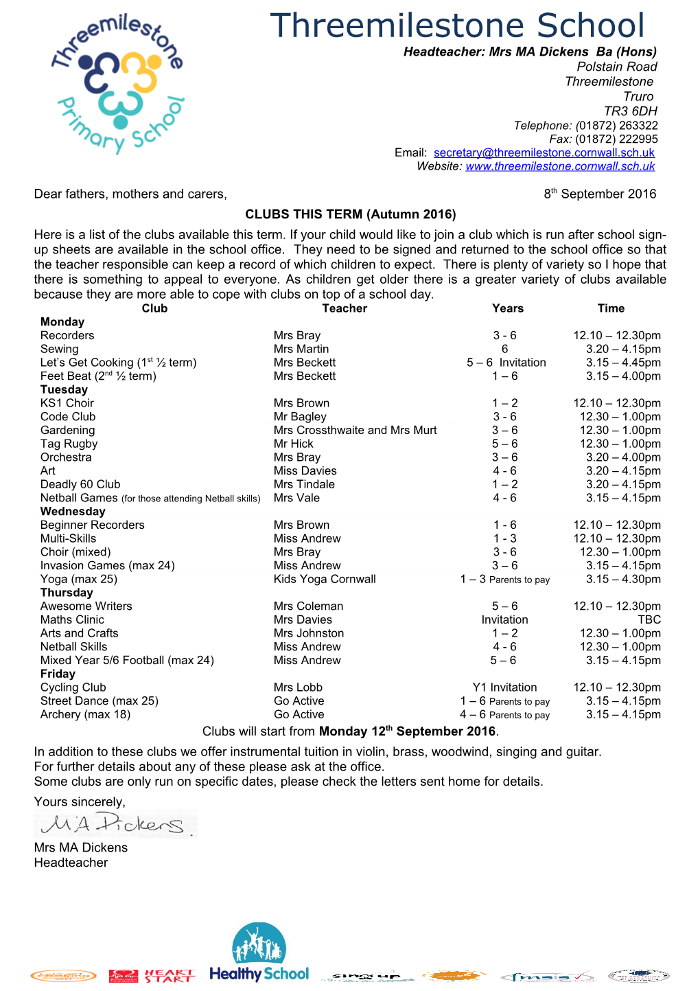 CLUBS THIS TERM (Autumn 2016)