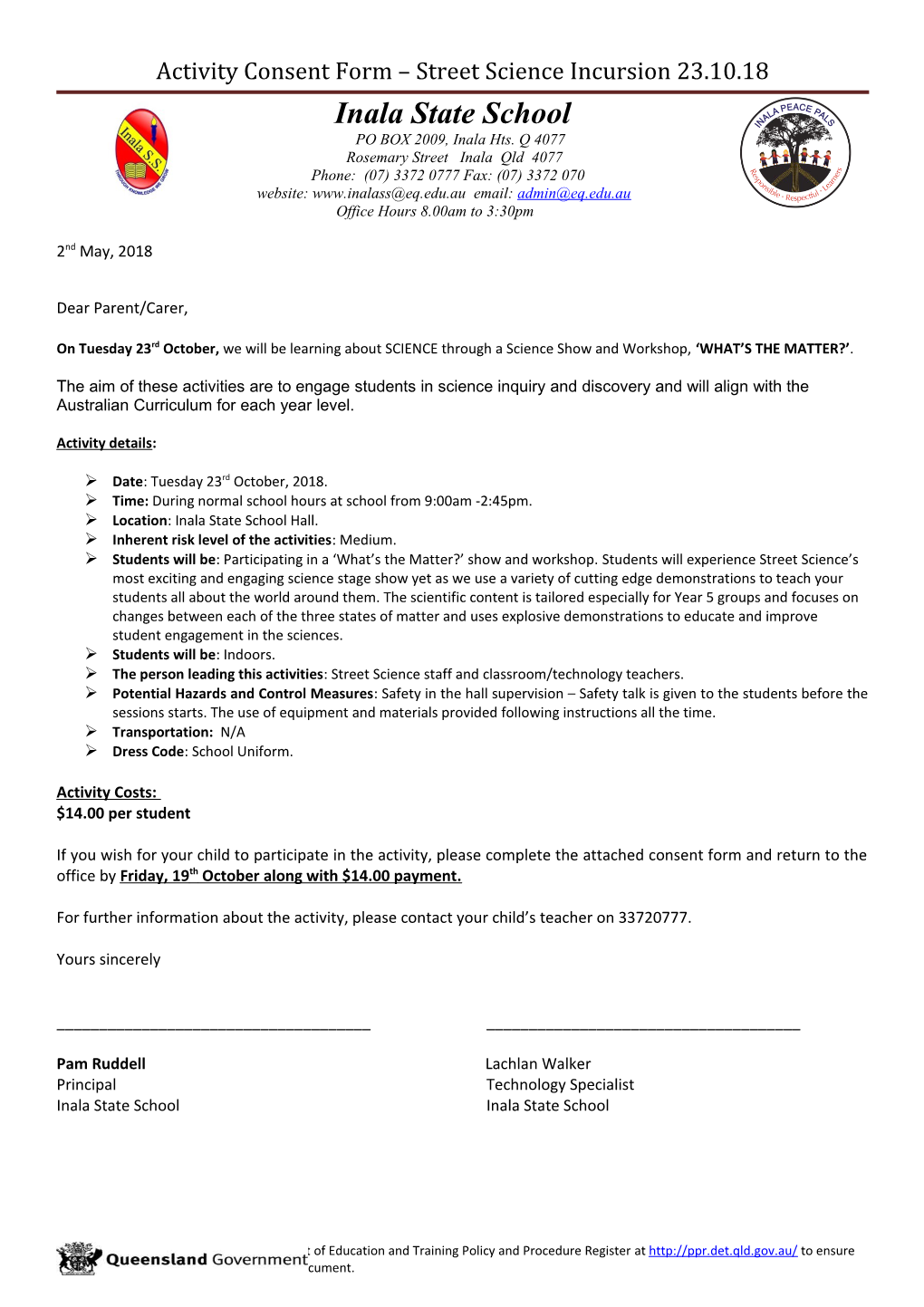 Street Science Permission Form-YEAR 5