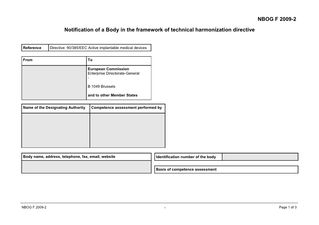 Notification of a Body in the Framework of a Technical Harmonization Directive