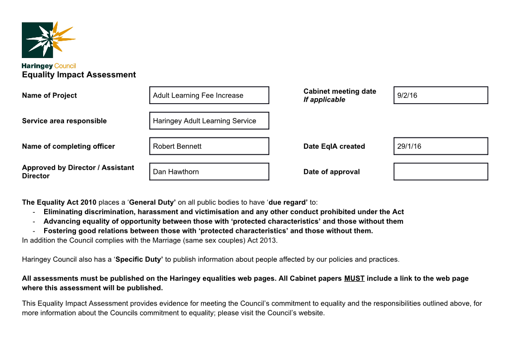 Equality Impact Assessment Template - 2013 s2