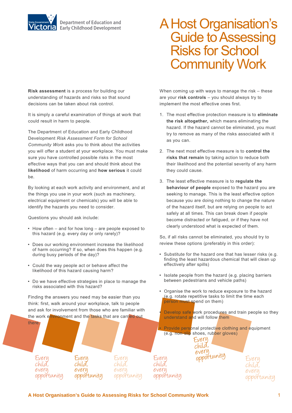 A Host Organisation's Guide to Assessing Risks for School Community Work