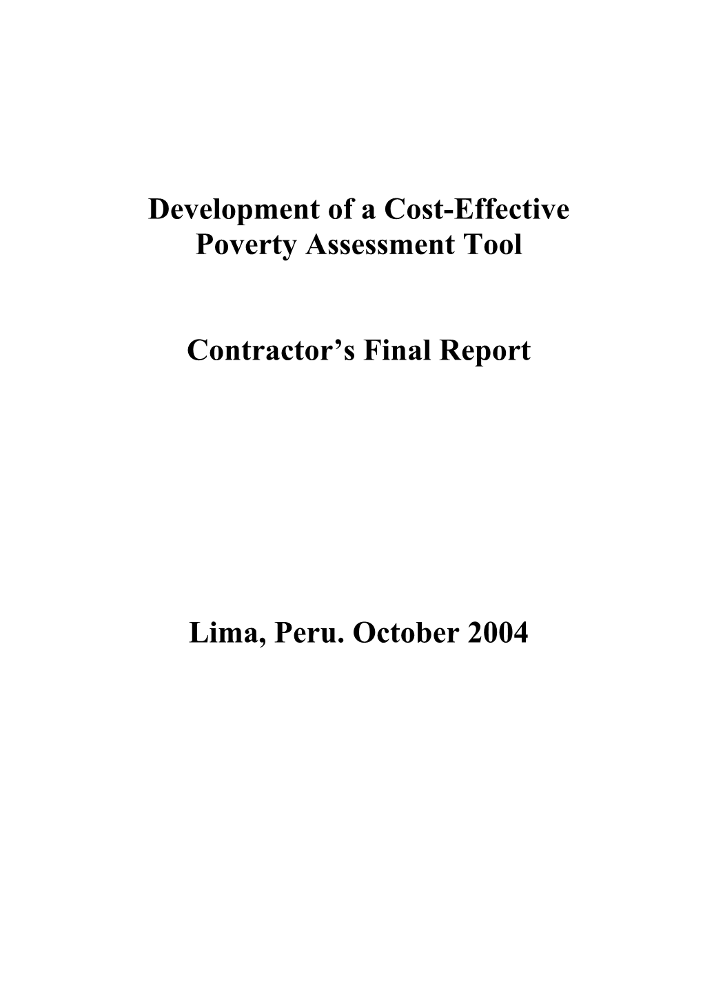 Development of a Cost-Effective Poverty Assessment Tool
