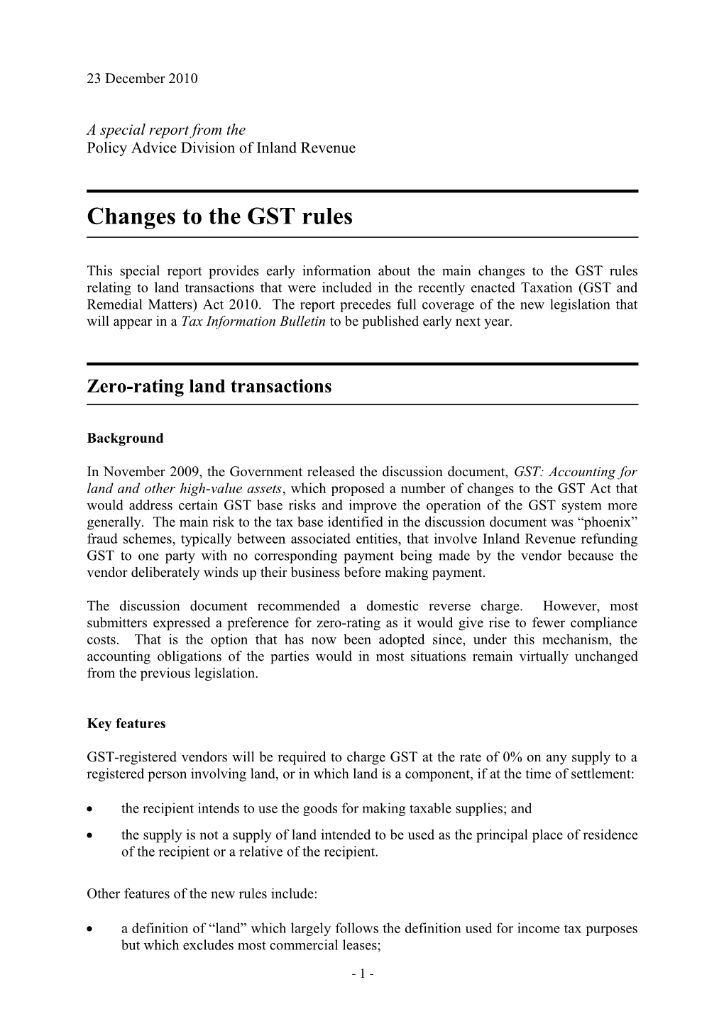 Special Report: Changes to the GST Rules