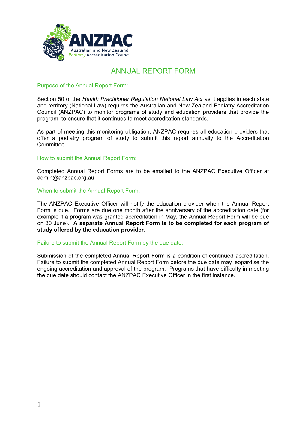 Purpose of the Annual Report Form