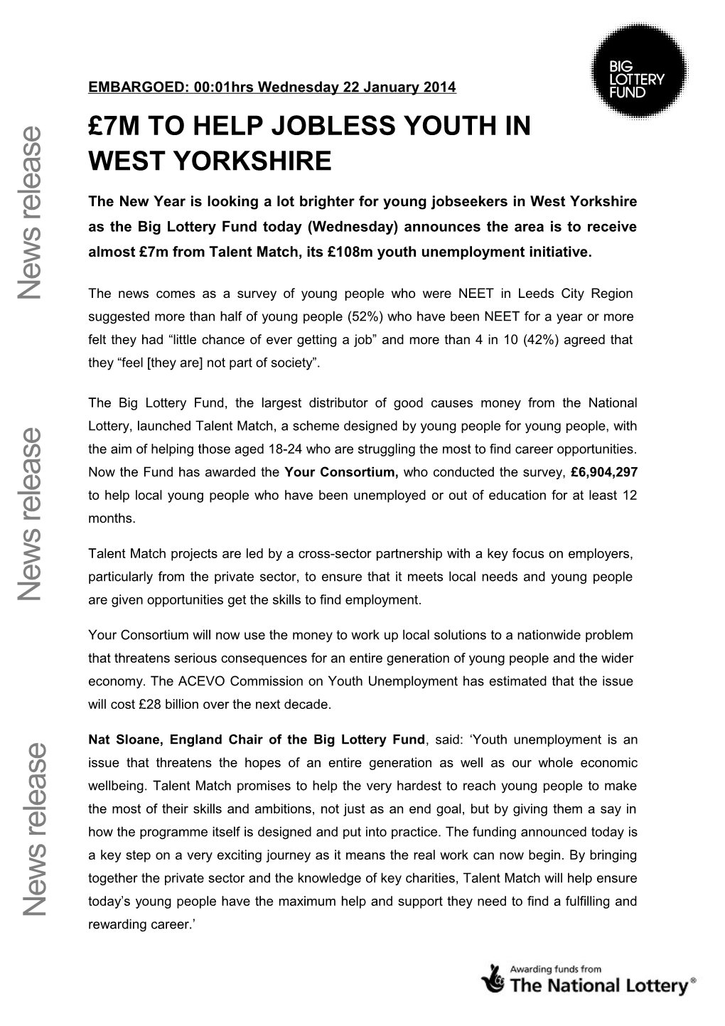 7M to Help Jobless Youth in West Yorkshire