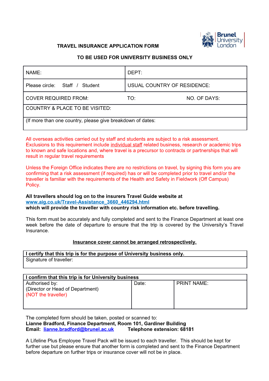 Travel Insurance Application Form