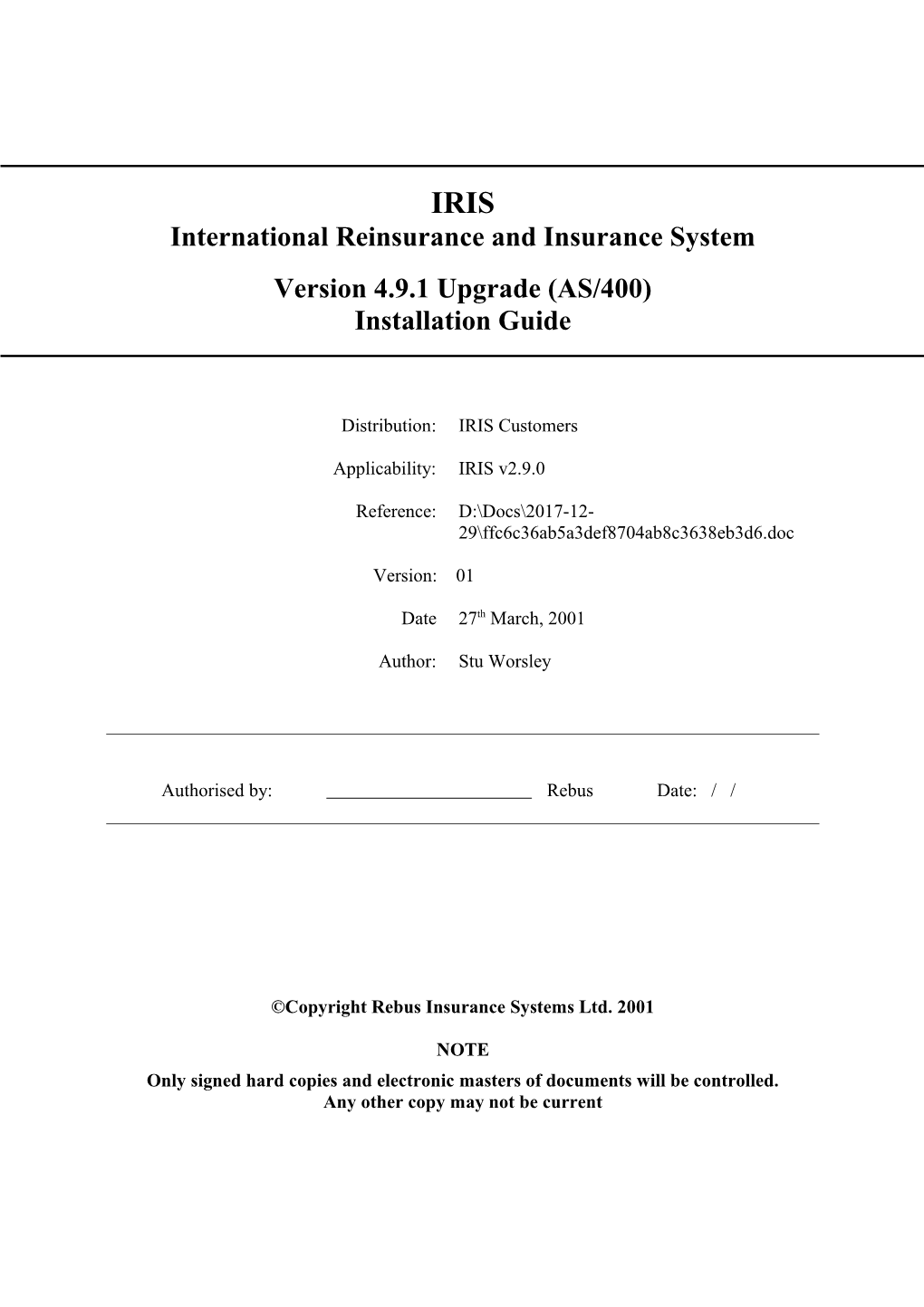 IRIS - Version 2.9.0 - Upgrade Installation Guide