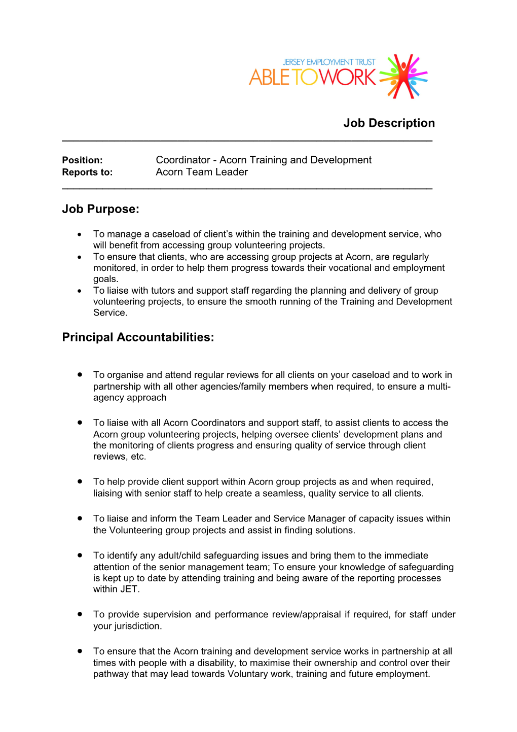 Position: Coordinator - Acorn Training and Development
