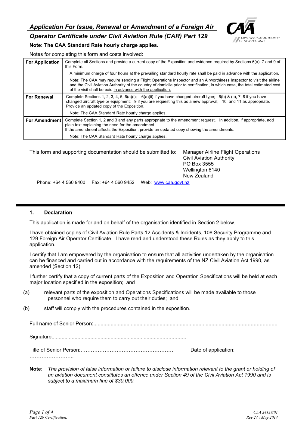 Application for Issue, Renewal Or Amendment of a Foreign Air