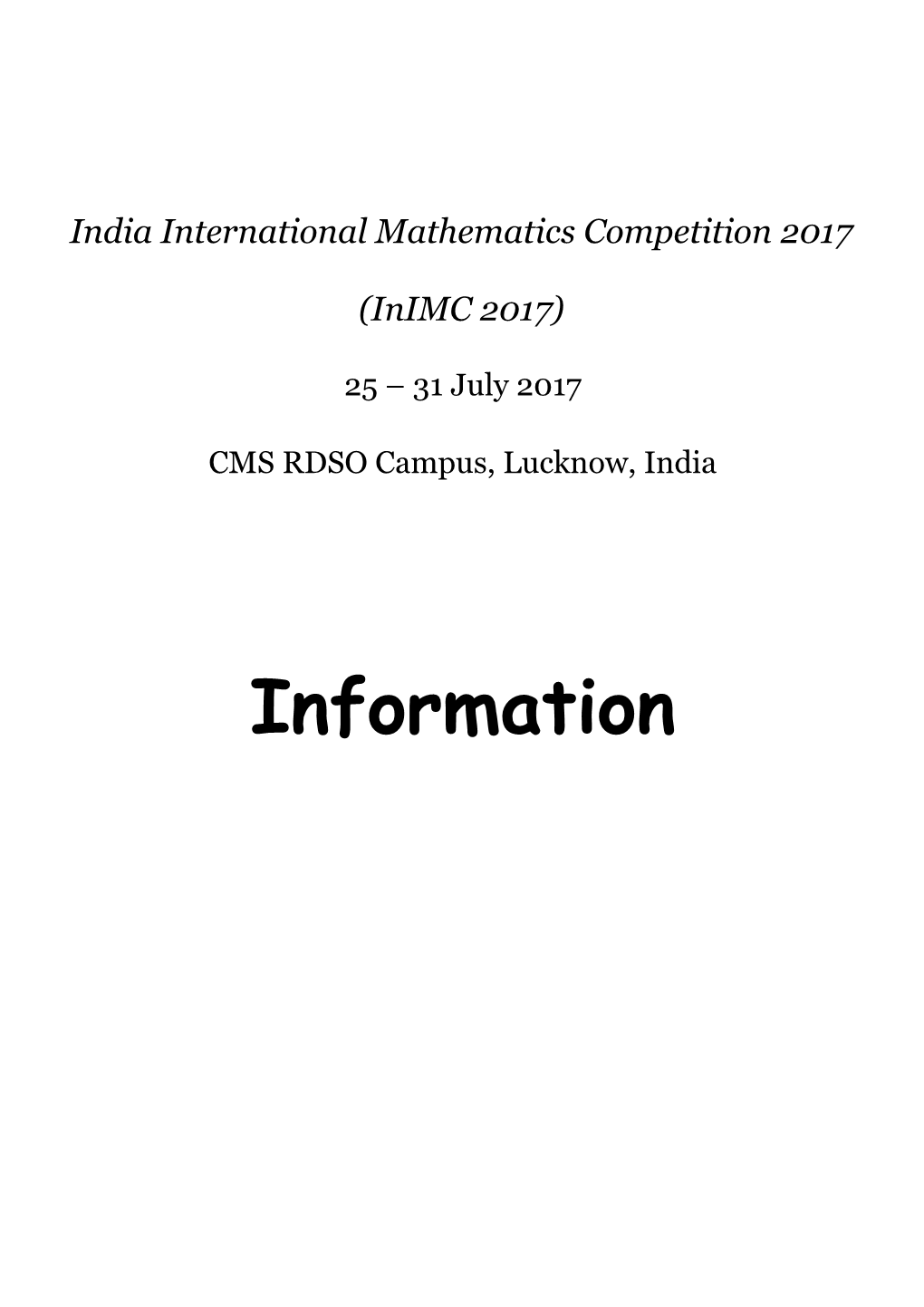 India International Mathematics Competition 2017