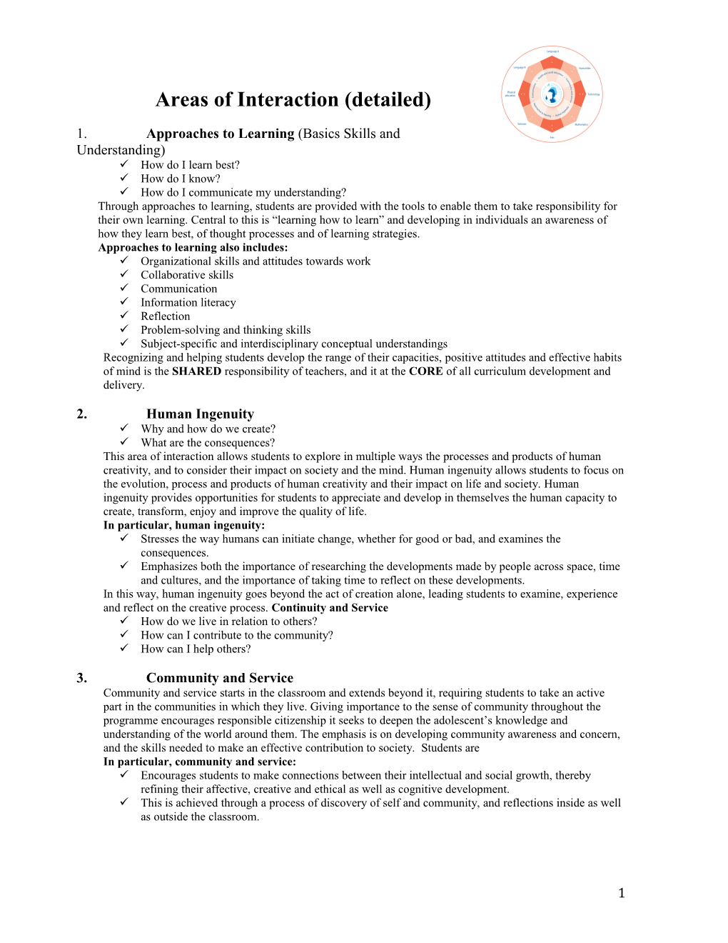 Areas of Interaction (Detailed)