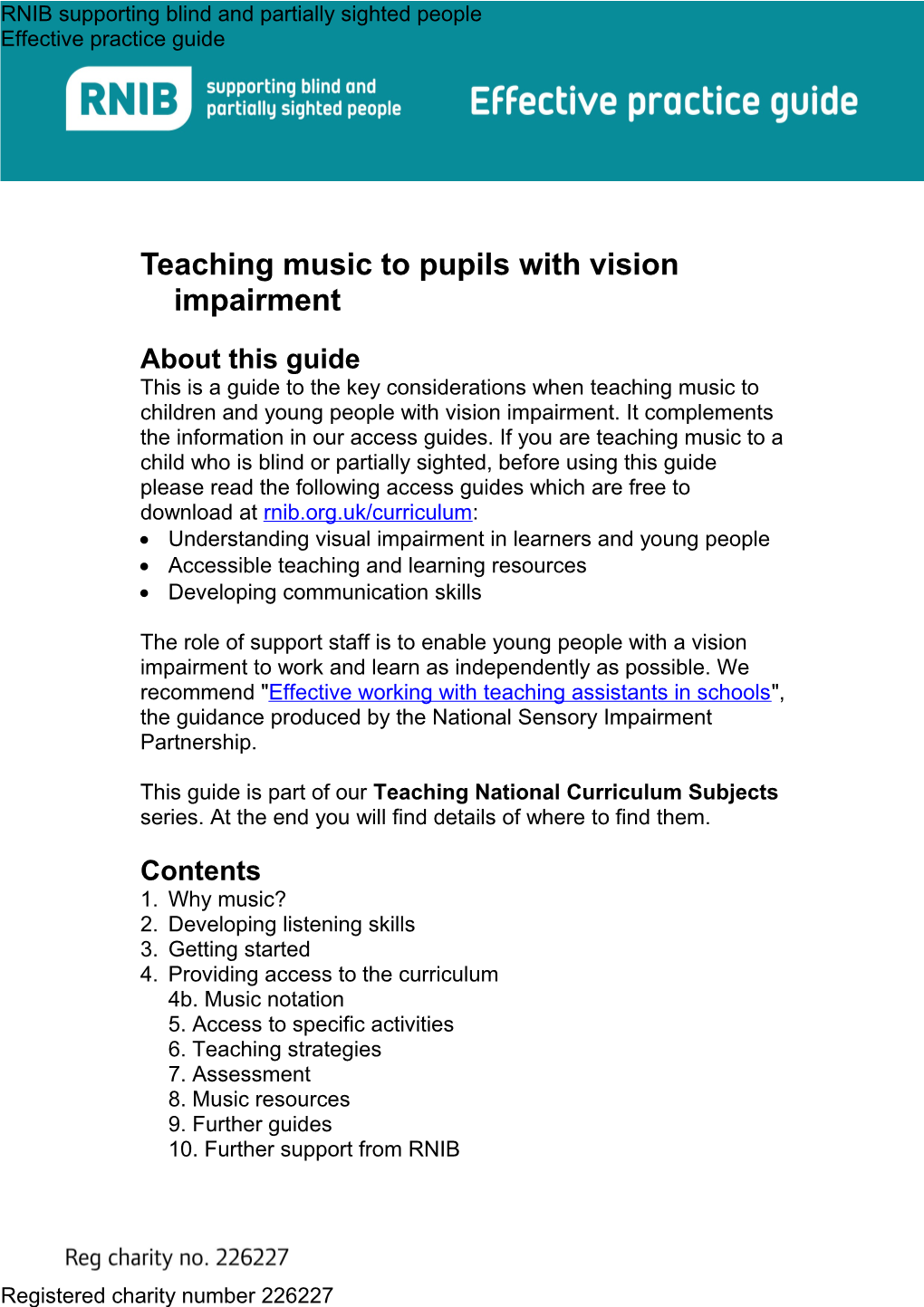 Teaching Music to Pupils with Vision Impairment