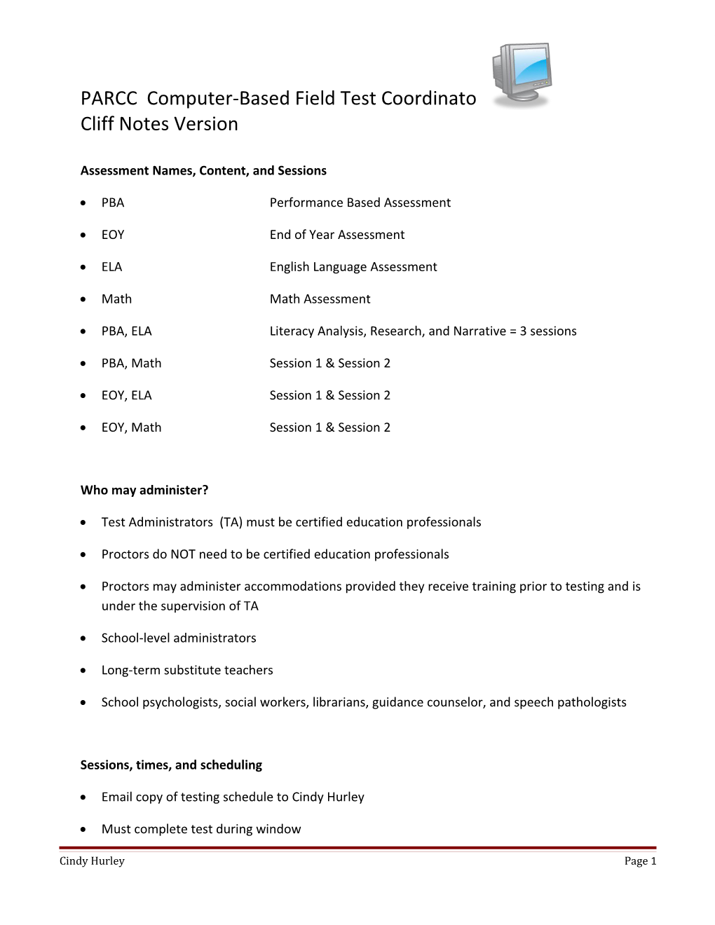 PARCC Computer-Based Field Test Coordinator Manual