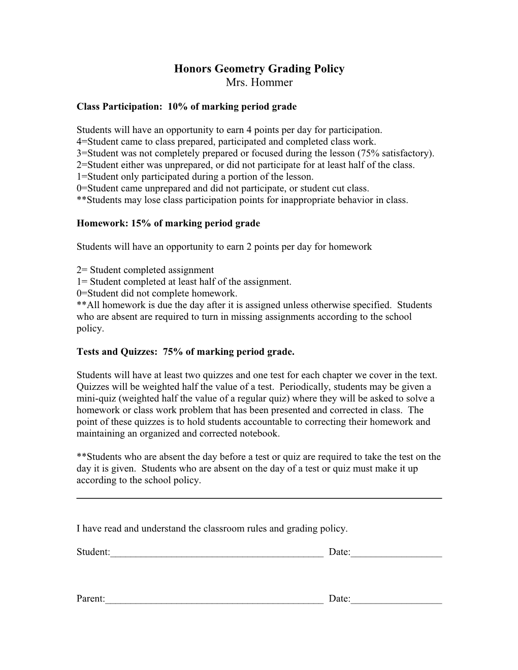 Dynamics of Algebra 1 Grading Policy