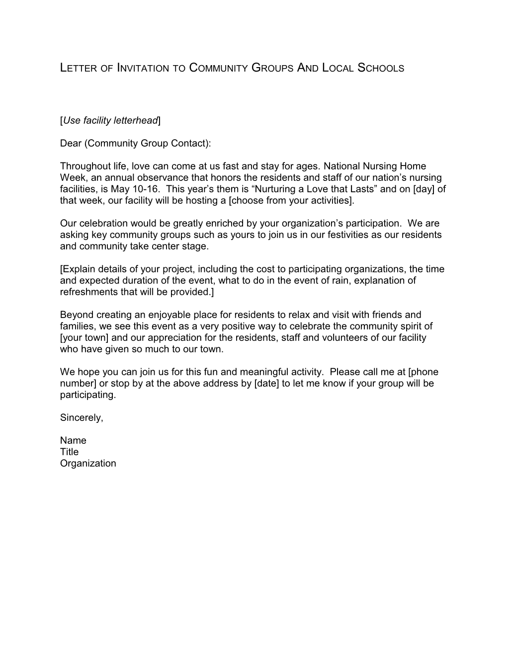 Sample Letter Of Invitation To Community Groups