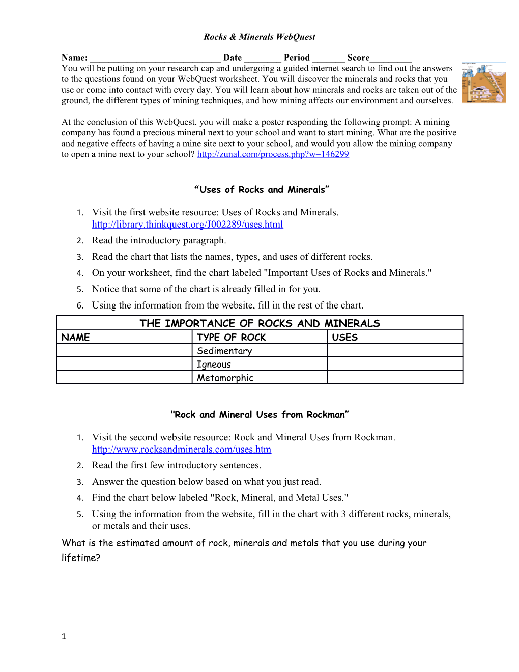 Rocks & Minerals Webquest