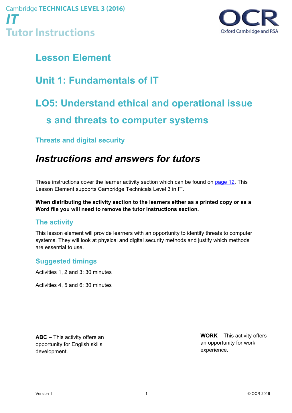 Cambridge Technicals Level 3 in IT U01 Lesson Element 2