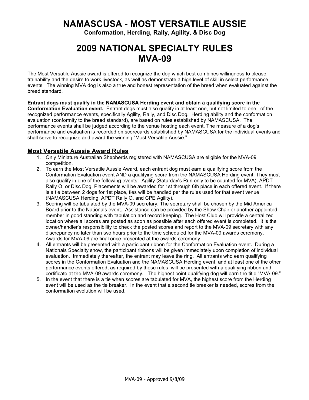 Masca - Mva National Rules