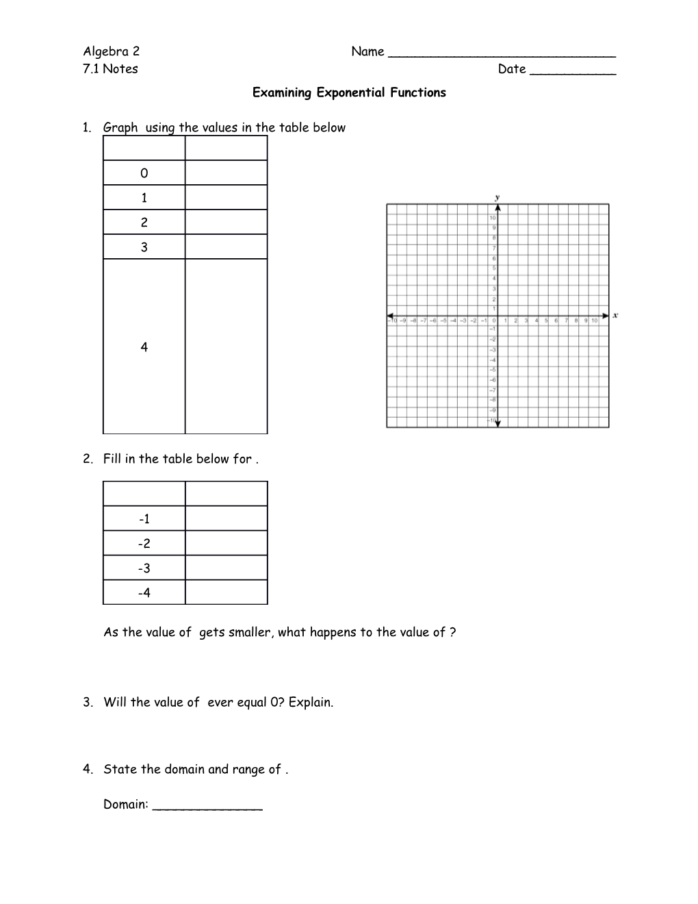 Examining Exponential Functions