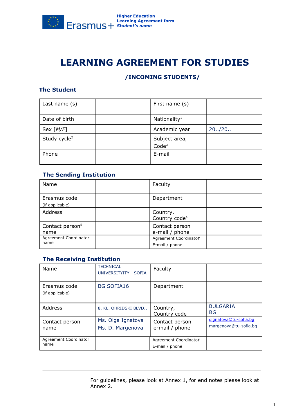 Learning Agreement for Studies