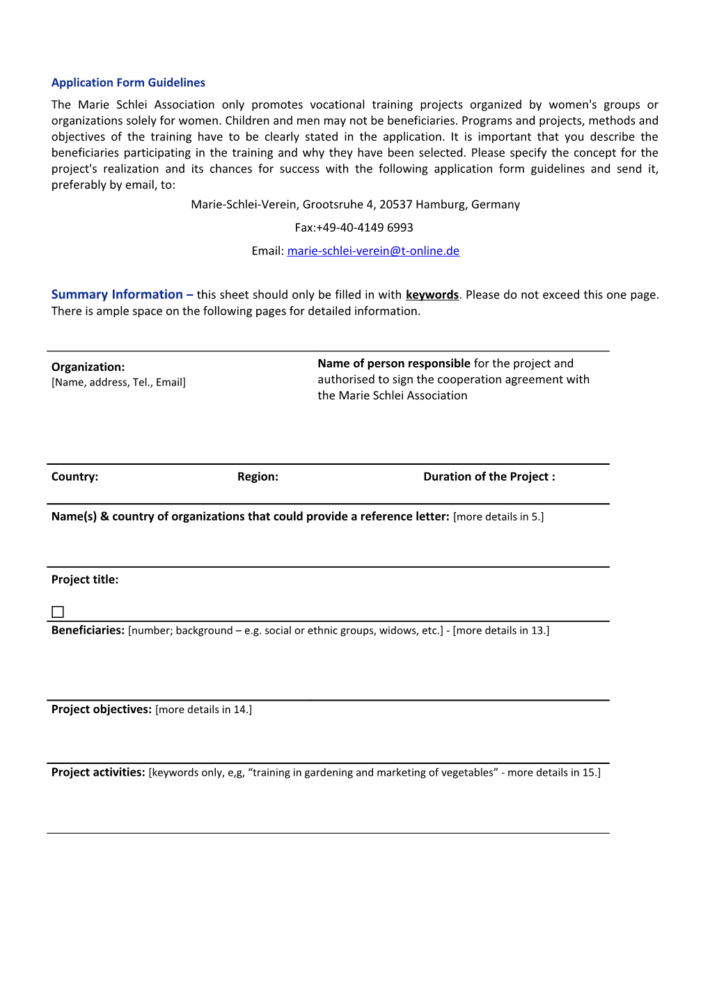 Application Form Guidelines