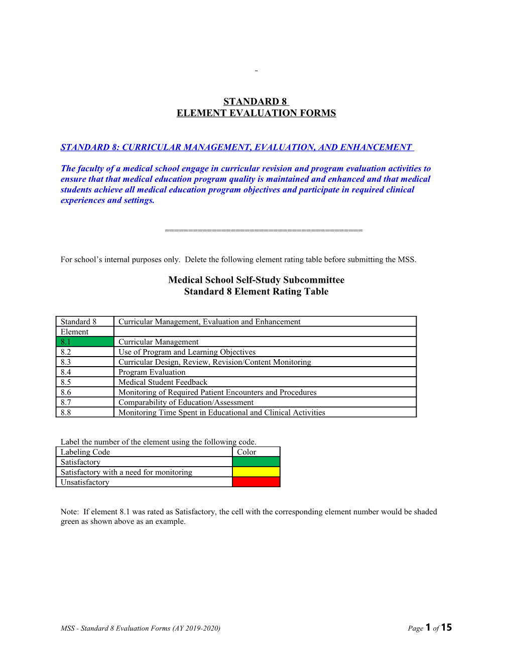 Standard 8: Curricular Management, Evaluation, and Enhancement