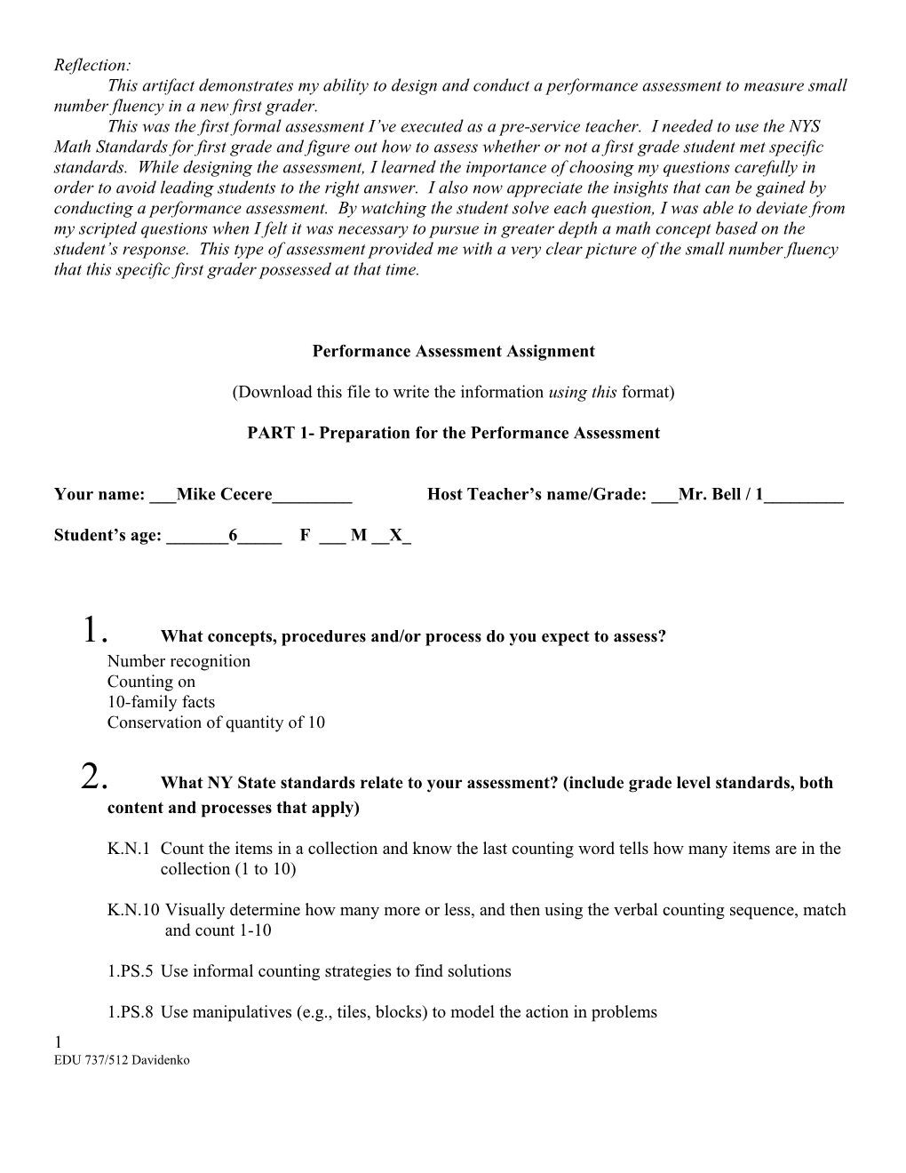 Performance Assessment Reflection- 4 Points