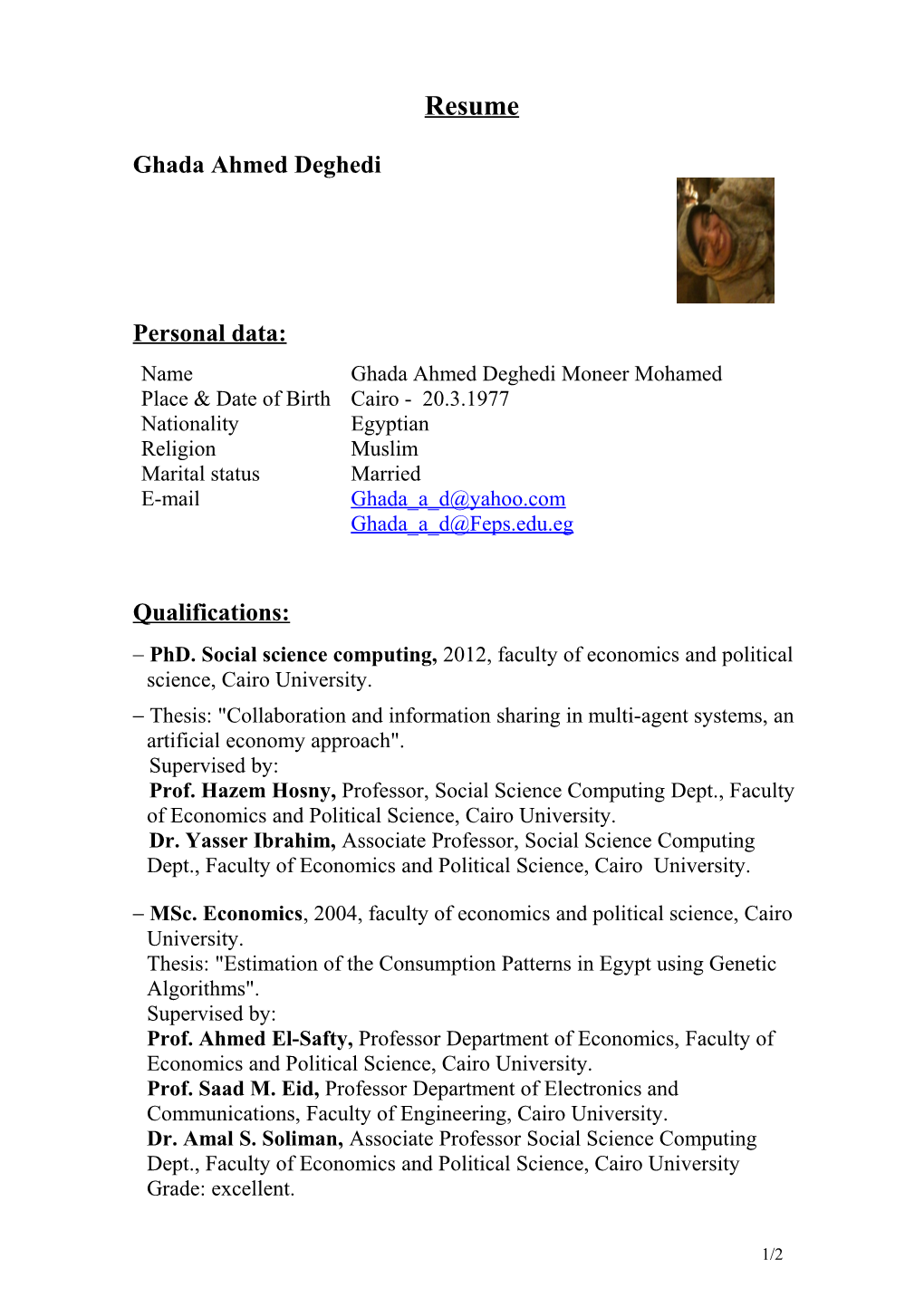 Phd. Social Science Computing, 2012, Faculty of Economics and Political Science, Cairo