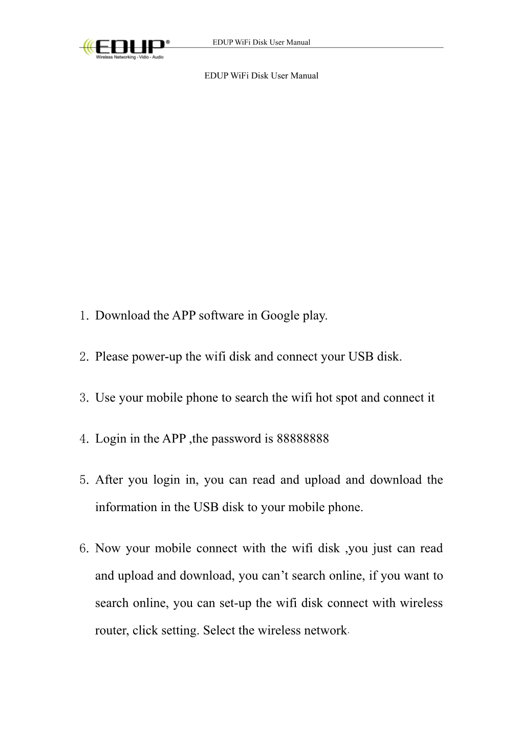 EDUP Wifi Disk User Manual