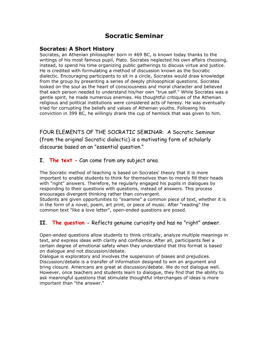 Socratic Seminar Background Information